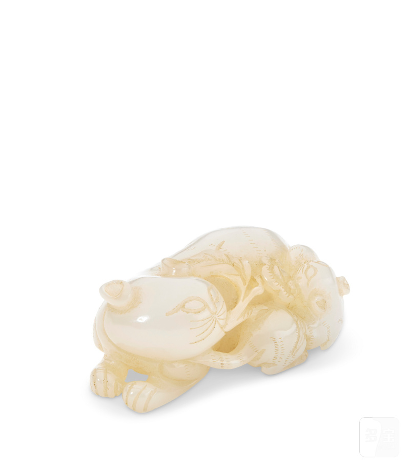 清十九世紀 青玉臥貓把件  CHINA, QING DYNASTY, 19TH CENTURY - 图2